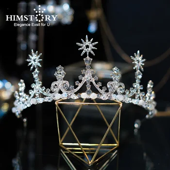 

Himstory Elegance Princess Full Cubic Zircon Crowns Tiaras Star Wedding Bridal Hair Accessories CZ Hair Jewelry Accessories