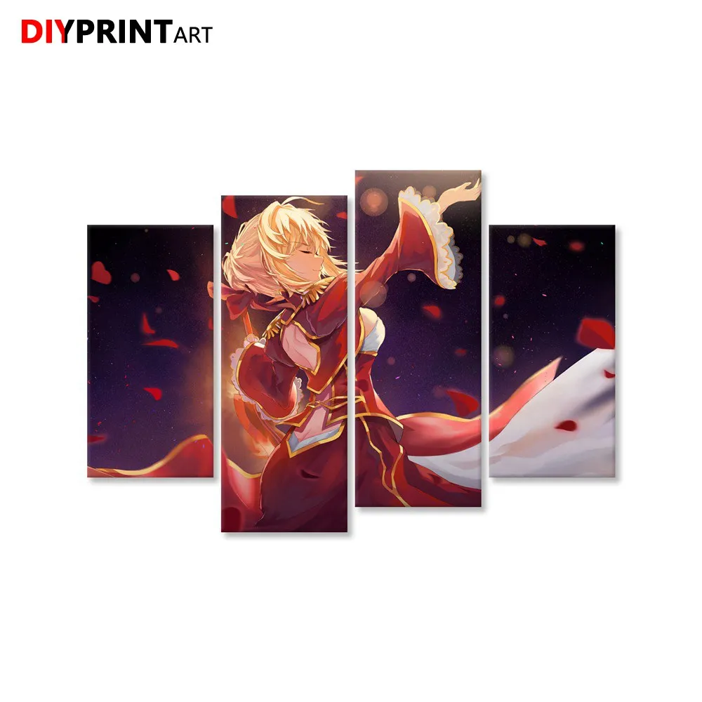 Red Saber 4 шт./компл. художественный постер в стиле аниме Fate Extra Picture для гостиной