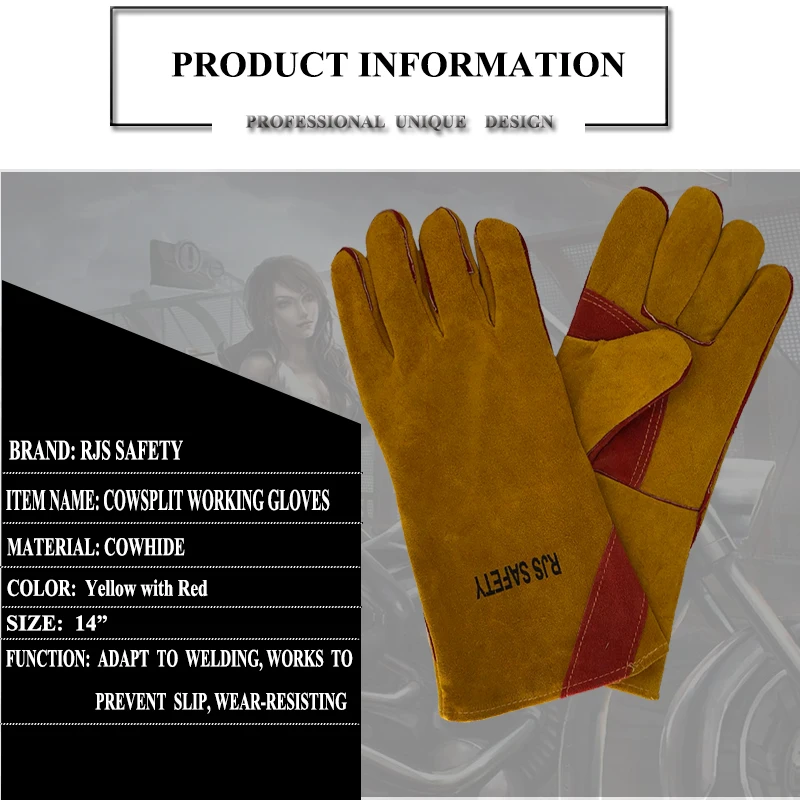 Длинные сварочные защитные перчатки рабочие перчатки из воловьей кожи мужские рабочие защитные спортивные мото износостойкие перчатки NG8031
