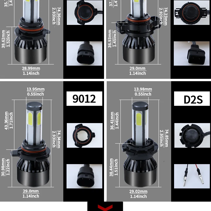 Комплект из 2 предметов, мини H7 H11 светодиодный 12V светодиодные лампы для Авто Canbus H4 H1 H3 D2S H8 9005 HB4 9006 880 H16 9012 H13(Подол короче спереди и длиннее сзади) Луч COB 6000K Автомобильные светодиодные лампы Voiture