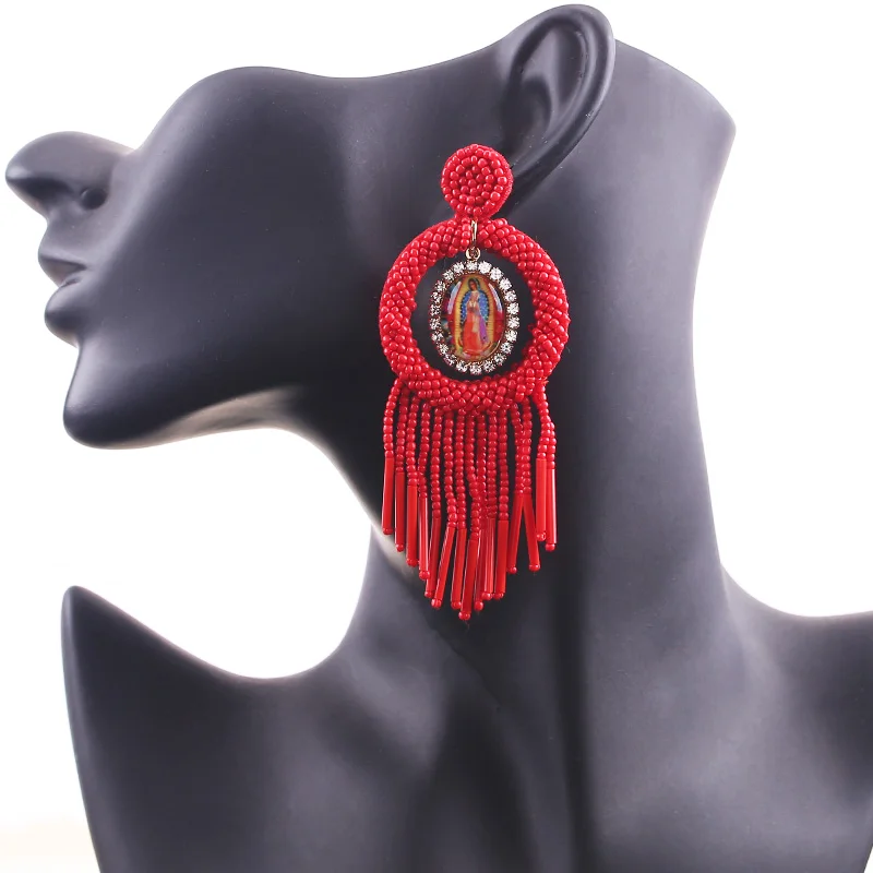 Colorful Beads Tassel Fringe Earrings Long Drop Earrings for Women Lady Party Big Statement Earrings Party Jewelry Gift (5)