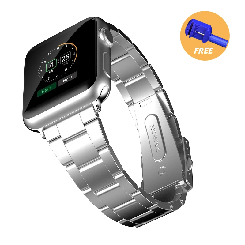 

Three Beads Design Stainless Steel Link Bracelet Metal Watch Band with tool for Apple watch 4 3 2 1 replacement watchbands