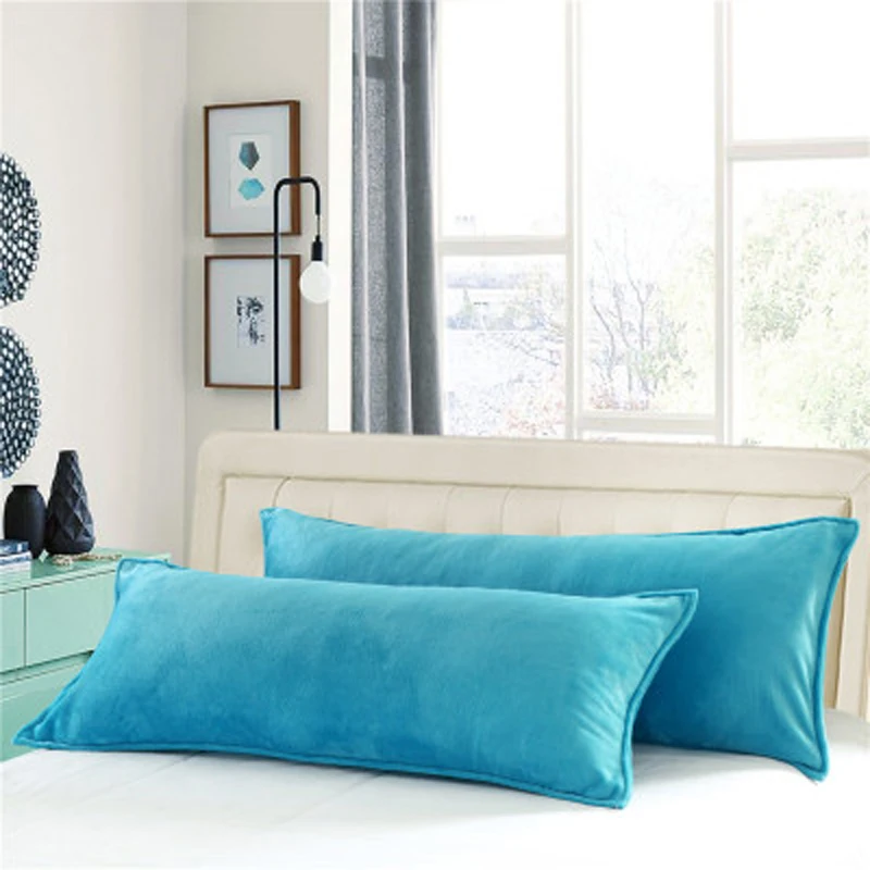

45*120cm 45*150cm Double Flannel Pillowcase for Winter Solid Color Long Pillowslip Home Bedding Pillow Cover One piece/lot Blue