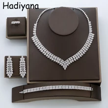 Hadiyana Модный Ювелирный Набор с кубическим цирконием, женское медное ожерелье, свадебный ювелирный набор, женский ювелирный набор из 4 предметов, ювелирные наборы TZ8003