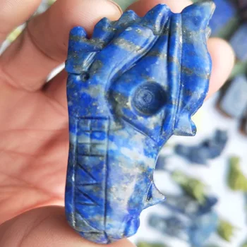 

1 pieces of natural blue stone carving crystal dragon's skull home decoration accessories