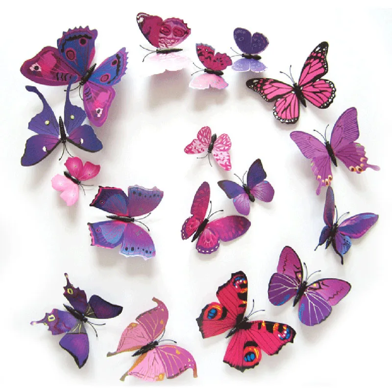 15 Colors 12pcs/lot PVC Butterfly 3D sticker home Art Design Wall Decor Bedroom Living room Decorative Decal Kids Room Party DIY