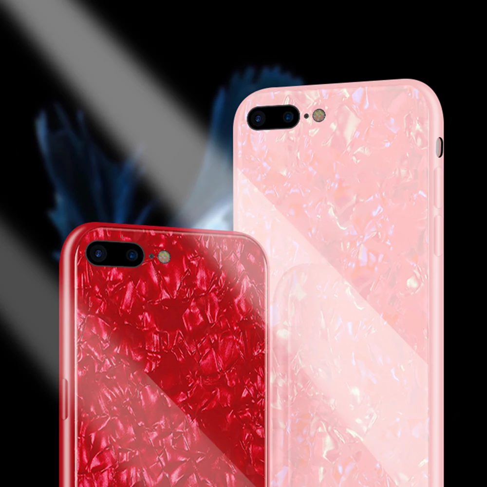 Glossy Shell Marble Back Cover For Apple iPhone 6 6S 7 8 Plus X XR XS MAX Bling Conch Tempered Glass Case |