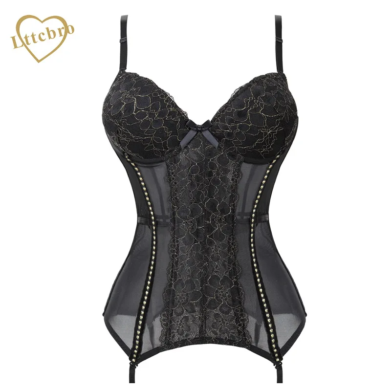 

Corset Sexy Women Corsets and Bustiers Black Corset Sexy Grande Taille Mesh Lace Bow Belt Adjustable Shoulder Straps White