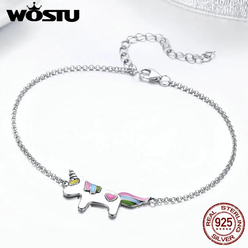 WOSTU, хит, тренд,, 925 пробы, серебряный, прекрасный, единорог, звено, цепочка, браслет для женщин, девушек, S925, серебряное ювелирное изделие, подарок FIB077