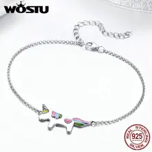 WOSTU, хит, тренд,, 925 пробы, серебряный, прекрасный, единорог, звено, цепочка, браслет для женщин, девушек, S925, серебряное ювелирное изделие, подарок FIB077