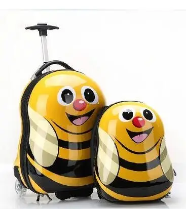 17" Trolley bag on wheels Kid's Travel Trolley luggage suitcase Kid wheeled travel case Children Rolling Case With kid backpack