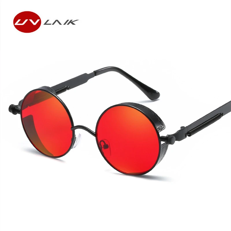 

UVLAIK Gothic Metal Steampunk Sunglasses Men Women Vintage Retro Glasses Brand Designer Round Punk Sun glasses Clear Lens UV400