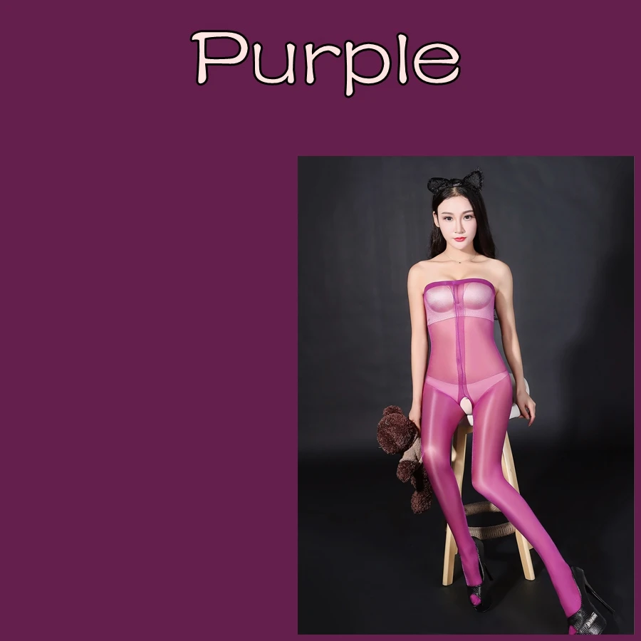 Горячее предложение, сексуальное эротическое нижнее белье, комбинация, тонкие открытые промежности, блестящие чулки, боди, женские прозрачные сексуальные костюмы - Цвет: Фиолетовый
