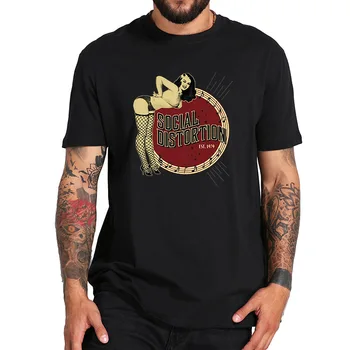 

EU Size 100% Cotton T Shirt Social Distortion Sexy Pinup Girl Punk Rock Roll Band T-shirt Casual Crew Neck Camisetas Tops
