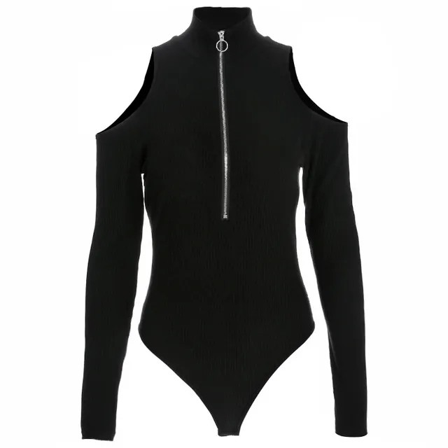 Waatfaak Long Sleeve Bodysuit Black White Bodysuit Women Hollow Out