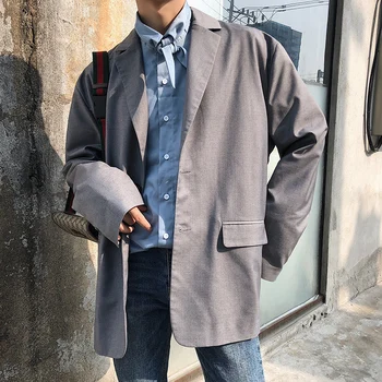 

2018 Korean Autumn Newest Men's Fashion High Street High-quality Lapel Blazer Loose Casual Black/grey Color Suit Coats M-2XL