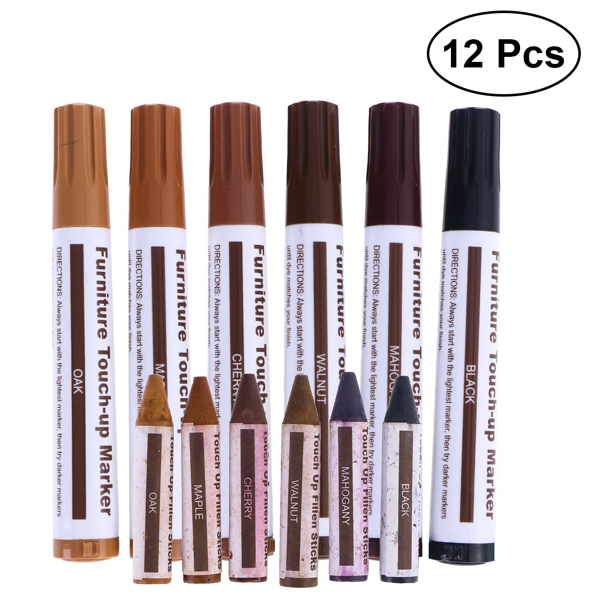 12 PCS/Set Wooden Furniture Touch Up Markers Crayons Stain Scratch Worn Blemish Repair Conceal