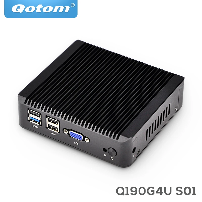 QOTOM мини-ПК Q190G4U с 4 гигабитными сетевыми сетями для создания брандмауэра маршрутизатора, безвентиляторного устройства, J1900 мини-ПК четырехъядерный 2 ГГц