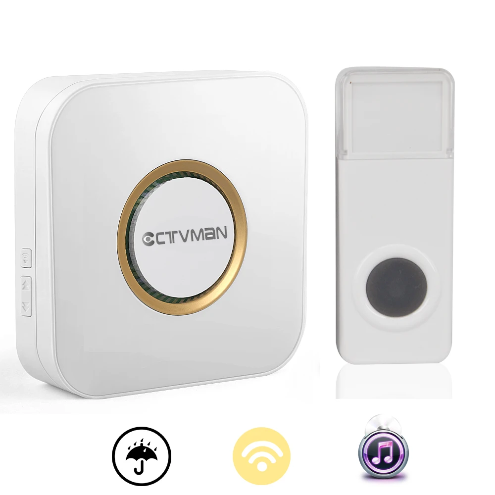 01CTVMAN Wireless Door Bell Wifi Doorbell Wireless Waterproof Button Outdoor with 52 Tunes Chimes Led Light Home Doorbells