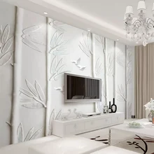 Европейский стиль 3D белая штукатурка тисненая бамбуковая птица фото обои Гостиная ТВ украшение дивана, стен 3D настенная ткань