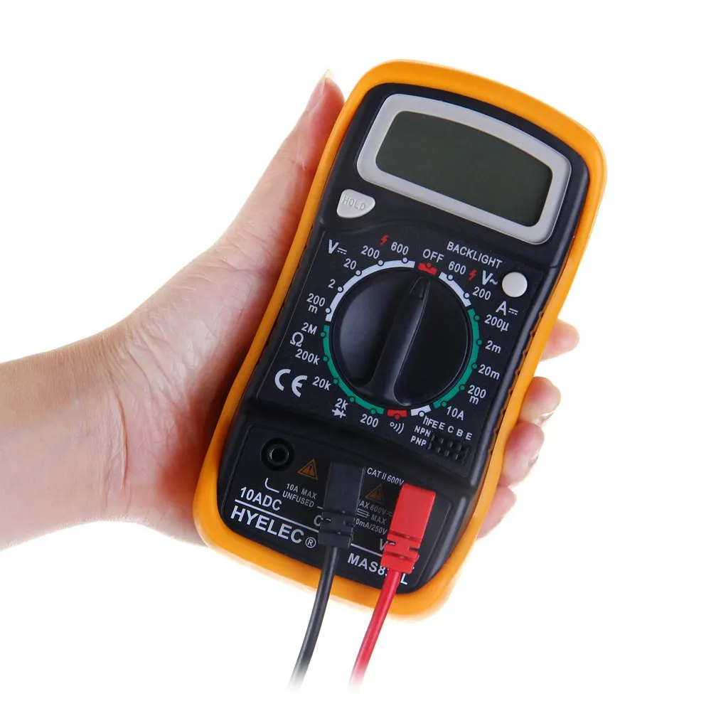 

Portable HYELEC MAS830L Digital Multimeter AC / DC Voltage / DC Current / Resistance 2000 Counts Backlight Multitester Wholesale