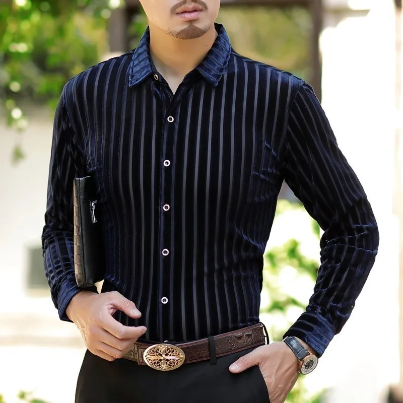 Business Casual Office Shirt Men HIght Quality Stripe Shirt 2018 Long