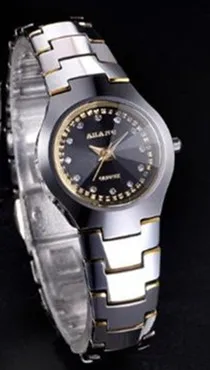 AILANG Простые Модные Бизнес стильные парные часы, японские кварцевые часы высокого качества из вольфрамовой стали, часы с календарем Reloj A112 - Цвет: Crystal Gold Women