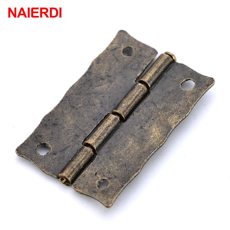 10PCS NAIERDI Antique Bronze Hinges Cabinet Door Drawer Decorative Mini Hinge For Jewelry Storage Wooden Box Furniture Hardware