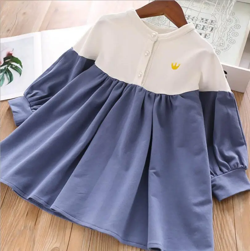 

autumn Patchwork dress girls embroidery crown Long sleeve dress fashion high-grade princess dresses