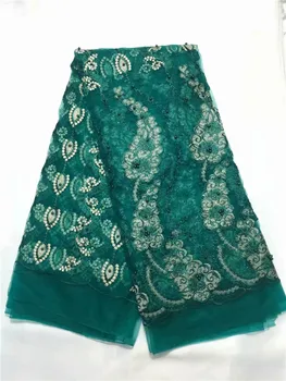 

African Lace Fabric Green High Quality Nigerian beads Lace Fabrics Tissu Africain Guipure Embroidery French Tulle Lace Fabric