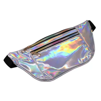 

Fashion Women Double zipper Hologram Laser Waist Bag Shiny Neon Fanny Pack Punk Reflective Bum Bag Travel Purse