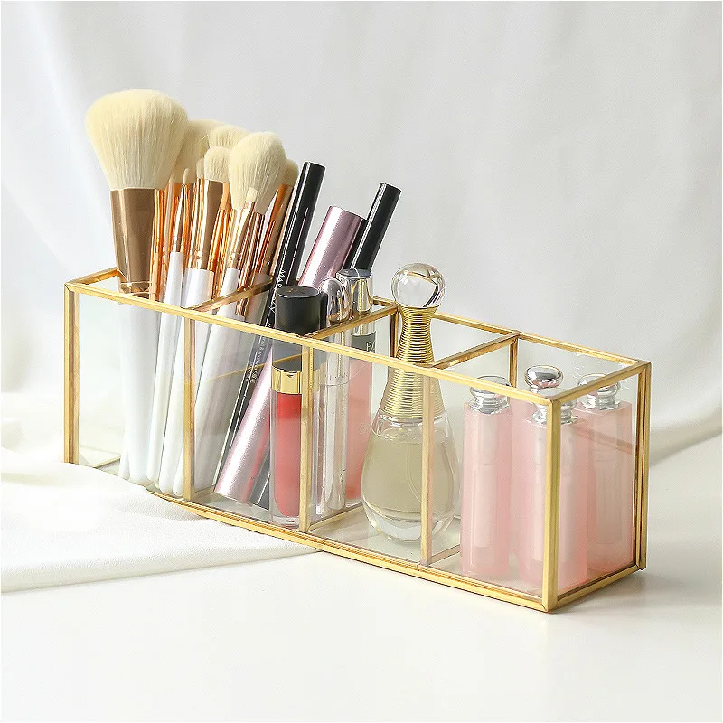 

Luxury Clear Glass Cosmetic Storage Box Makeup Box Makeup Brushes Stand Rack Organizer Pencil Lipstick Holder Organizer Case