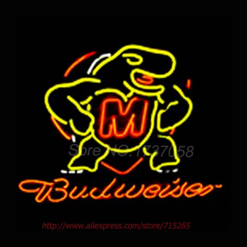 

Neon Sign Budweiser NCAA College Maryland Neon Bulb Handcrafted University Neon Tubes Personalized vintage neon signs LOGO 16x15