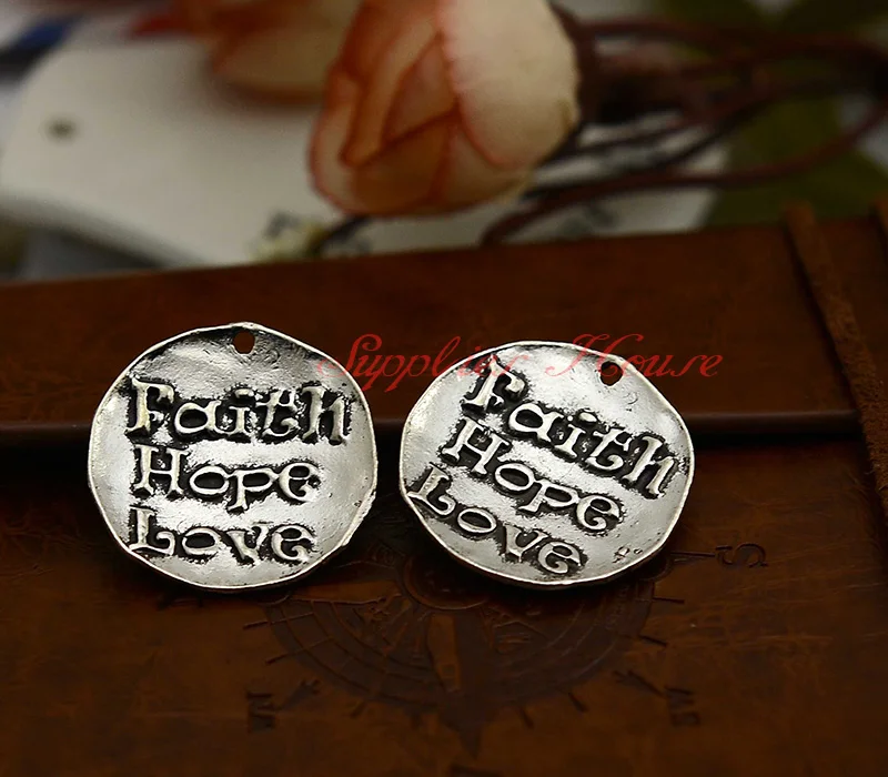 30pcs/lot 23mm, Faith hope love charms, Antique silver Faith hope love