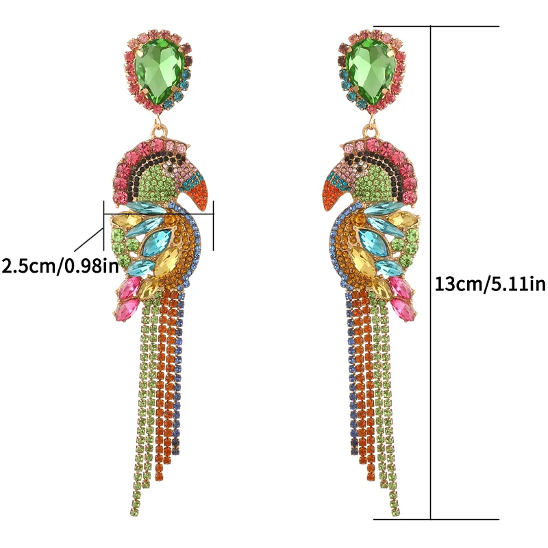 luxury Birds big earrings women earrings statement long tassel fashion colorful rhinestone chandelier earings jewelry