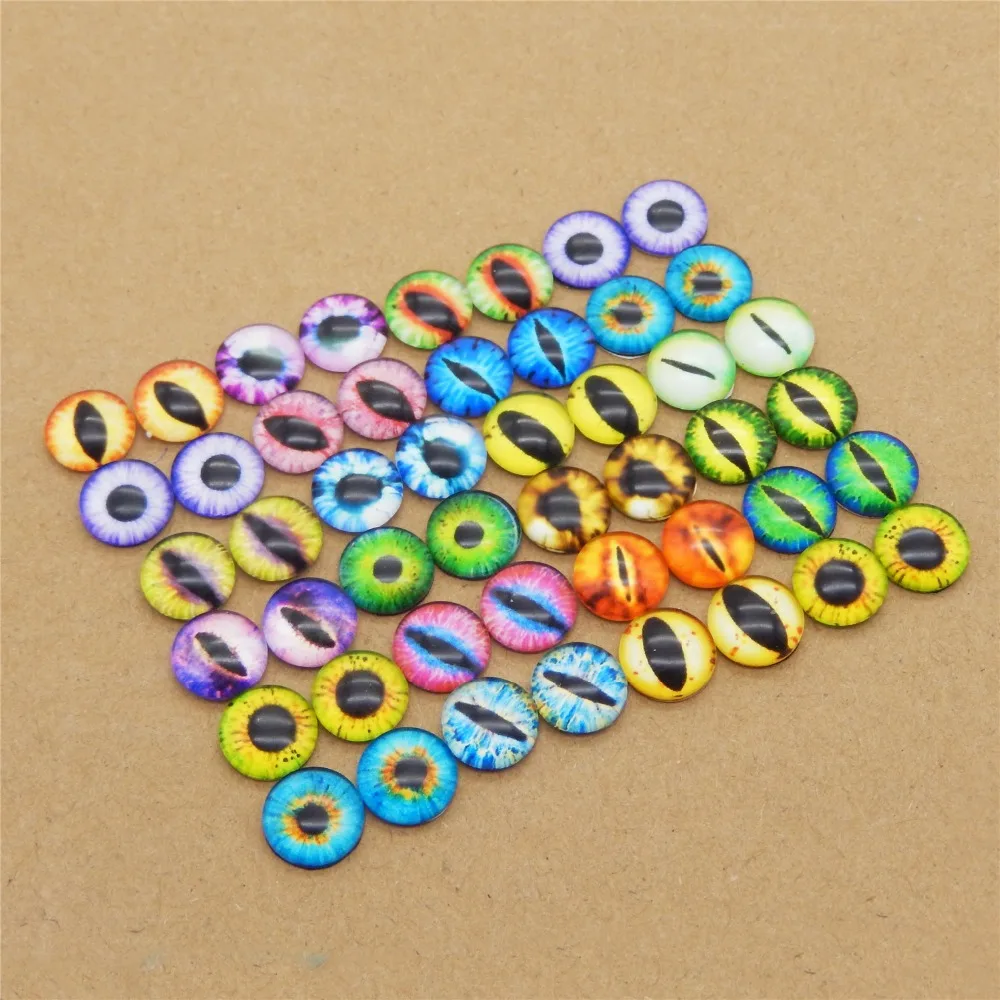 

50PCS Round 6MM-10MM Glass Dragon Cat Eyes Cabochon Charms Accessory Glass Cabochon Multi Color Horse Eyes Cat Pattern Crafts