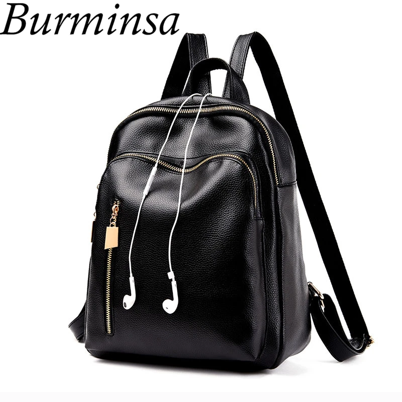 

Burminsa Brand Black Women Backpack Designer Travel Bags Soft PU Leather School Bags For Teenage Girls Mochilas Femininas 2017