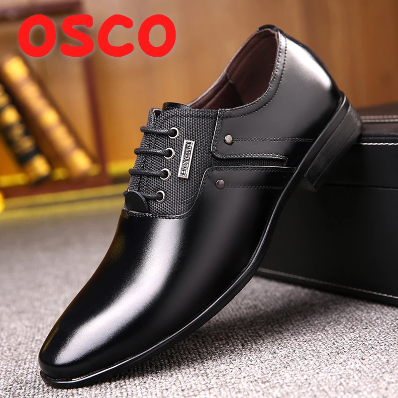 

OSCO Luxury brand PU Leather Fashion Business Dress Loafers Pointy Black Shoes Men Oxford Breathable Formal Wedding Shoes