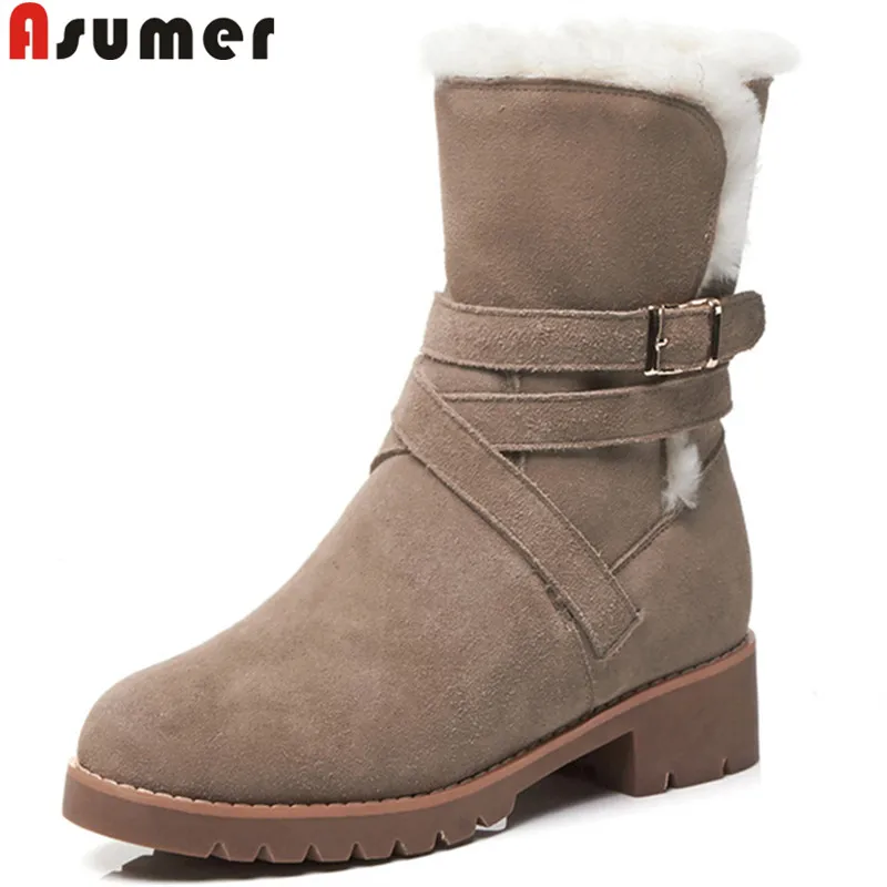 

ASUMER fashion new ankle boots women round toe buckle suede leather med heels shoes keep warm comfortable winter now boots women