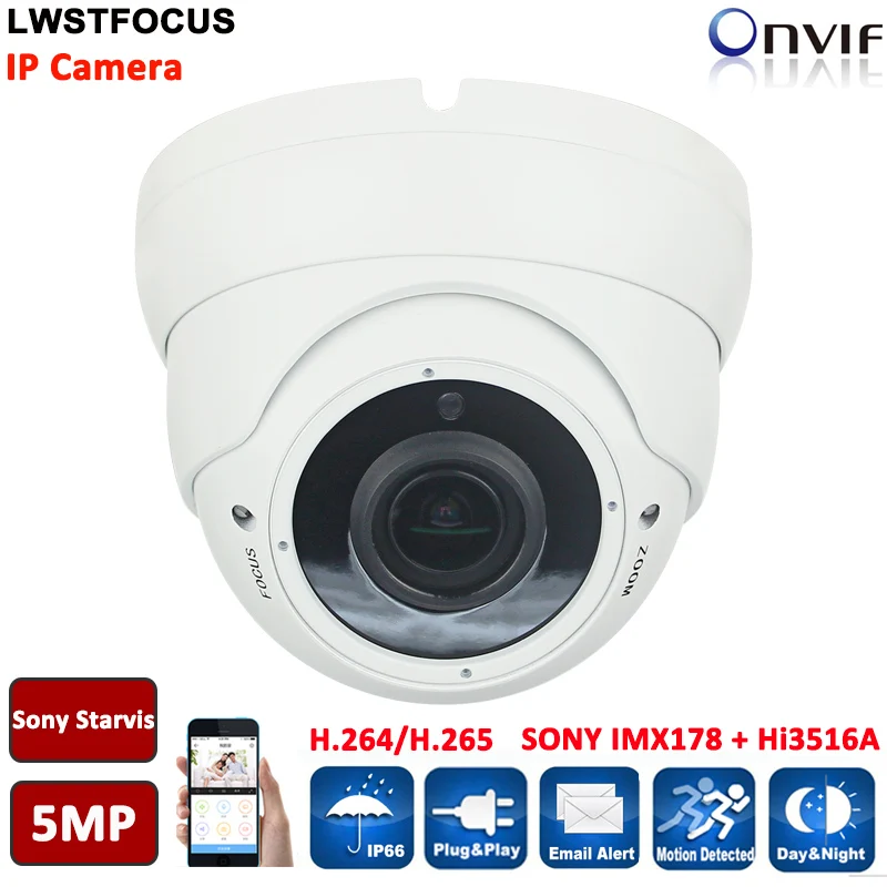 

LWSTFOCUS Super HD 5MP 2592(H)*1944(V) Network PoE Security Weatherproof Dome IP Camera Power Over Ethernet P2P FREEIP ONVIF