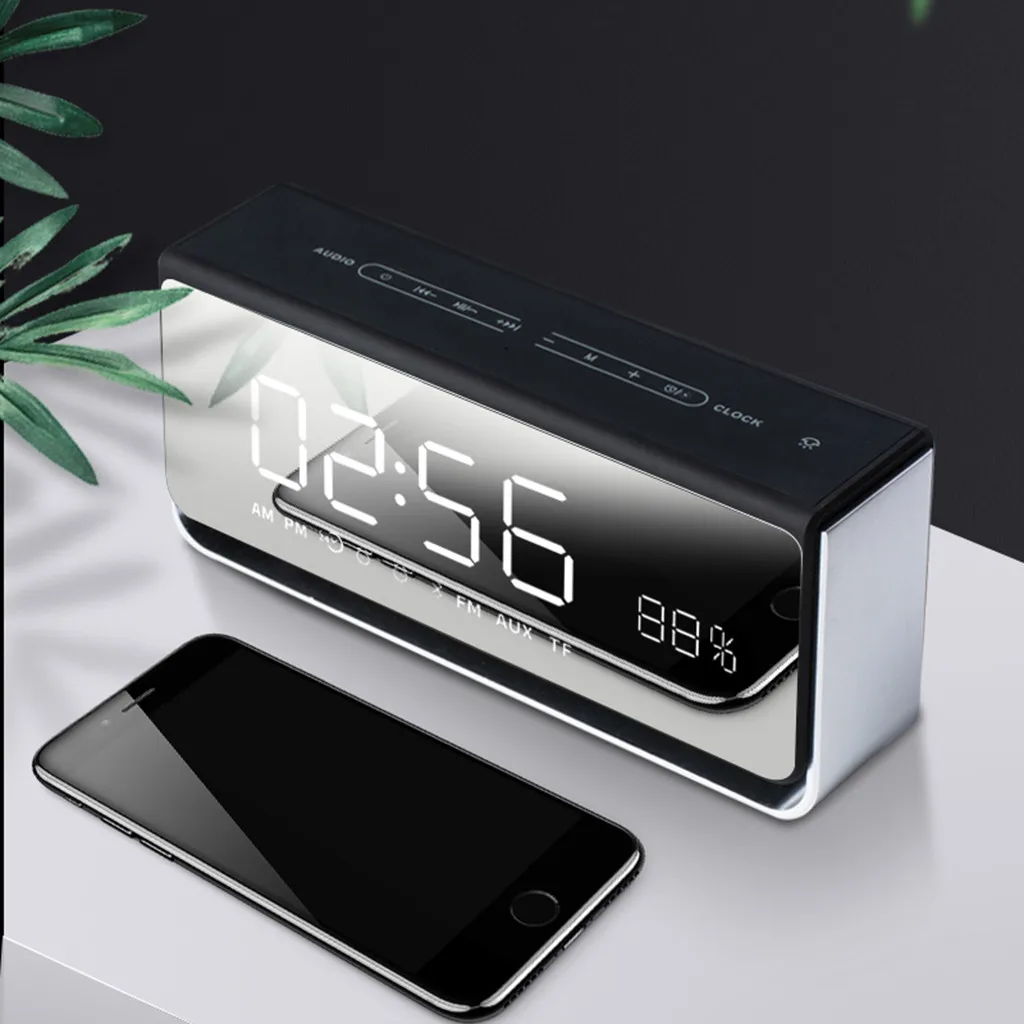 

HIPERDEL Bluetooth Speaker Wireless Portable LED Light Alarm Clock Speakers HiFi Subwoofer with FM Radio Mirror Display C330