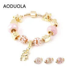 DIY сплава Браслеты золотой цепи змейки с розовый ажурный стеклянные бусины Браслеты и браслеты Браслеты для Для мужчин Для женщин Модные украшения