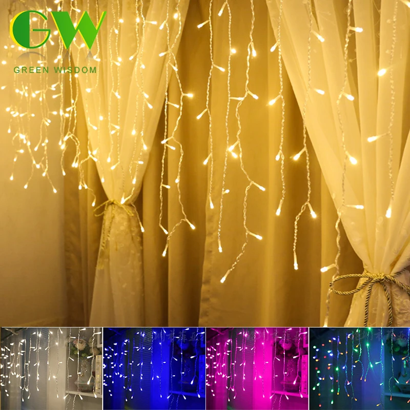 

Curtain LED Icicle String Fairy Lights 5M 216LEDs Christmas New Year Lights for Wedding Party Outdoor Garden Decorative Light