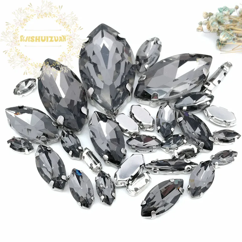 Description Picture 4 of item30PCS/Bag 21 Color Mix Horse Eye Shape Size Glass Crystal Sew on Rhinestones With Silvery Claw Diy Wedding Dress Decoration