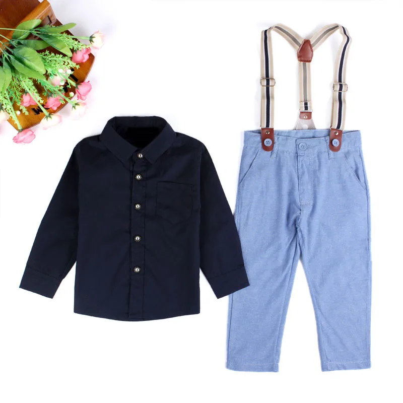 Комплект из 2 предметов для маленьких мальчиков 0-5 лет, весна-осень комплекты детской одежды Повседневная рубашка+ синие штаны модная детская одежда, BC1108