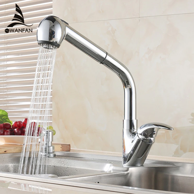 

360 Swivel Spout 2 Modes Kitchen Faucets Pull Out Modern Sink Faucet Chrome Finish Deck Mounted Single Handle Mixer Tap AL-5302L