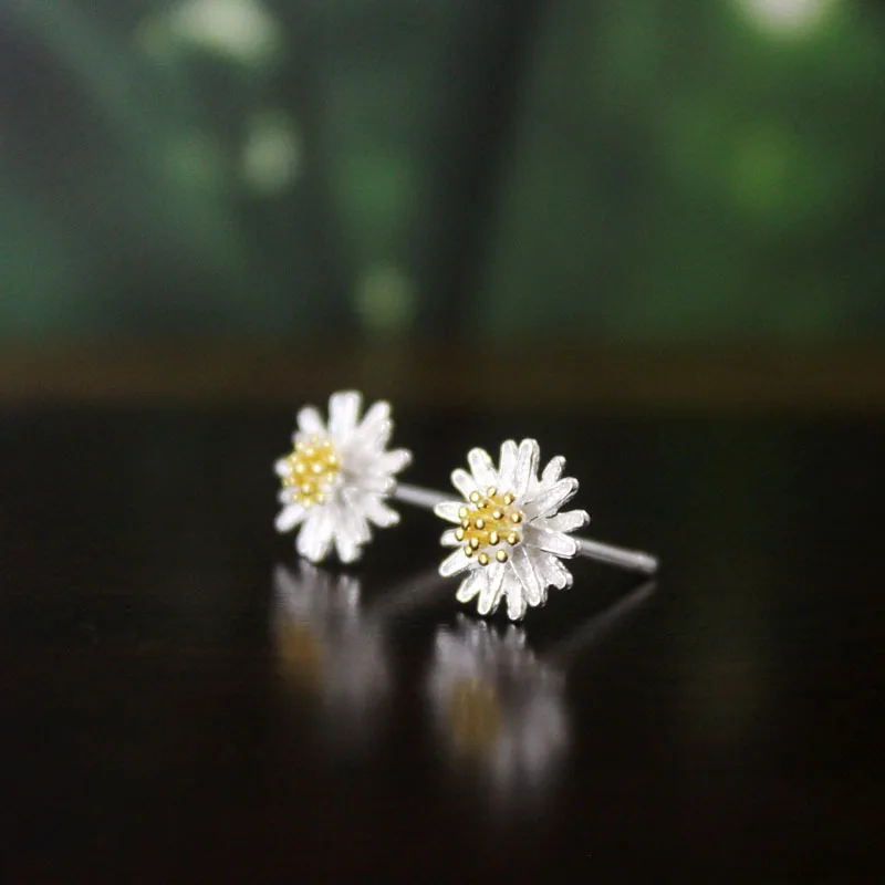 

Summer 925 Sterling Silver Daisy Flower Earrings for Women Flower Brincos Pendientes