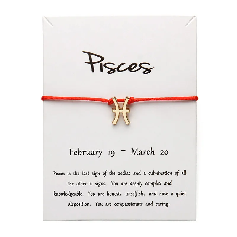 

White Card Fashion Jewelry 12 Constellation Zodiac Pisces Lucky Rope Bracelet Bangles For Women Accessories