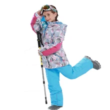 Коллекция года, зимние лыжные костюмы детские куртки с капюшоном Комбинезоны и штаны лыжные комплекты для девочек уличные Детские Зимние костюмы детская одежда