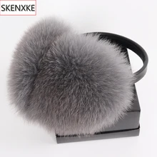 Новое поступление, женские плюшевые наушники из натурального Лисьего меха, зимние женские большие помпоны, пушистые наушники из лисьего меха, Теплые натуральный мех лисы наушники